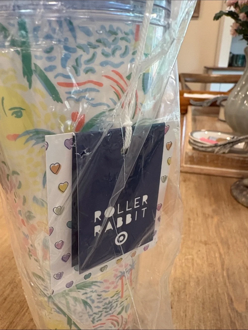 Roller Rabbit Yellow & Blue Tropical Floral Travel Tumbler
